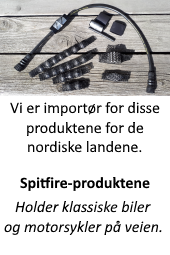 Vi er importør av disse produktene for de nordiske landene.  Spitfire-produktene – holder klassiske biler og motorsykler på veien.